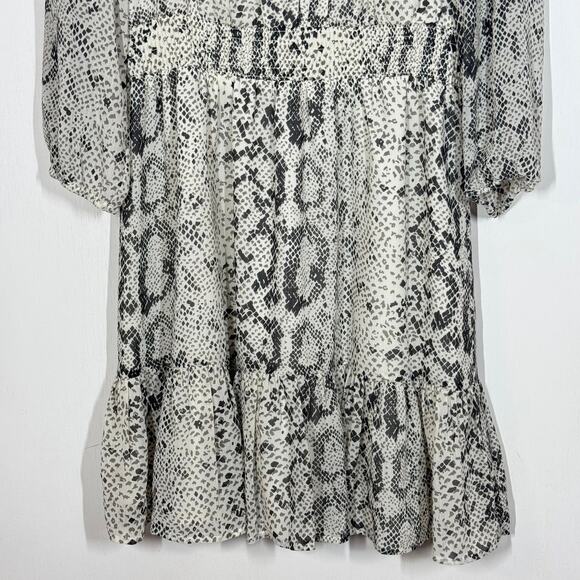 NEW J. Crew Dress Womens Size Medium Gray Snakeskin Balloon Sleeve Smocked Waist - Picture 5 of 10